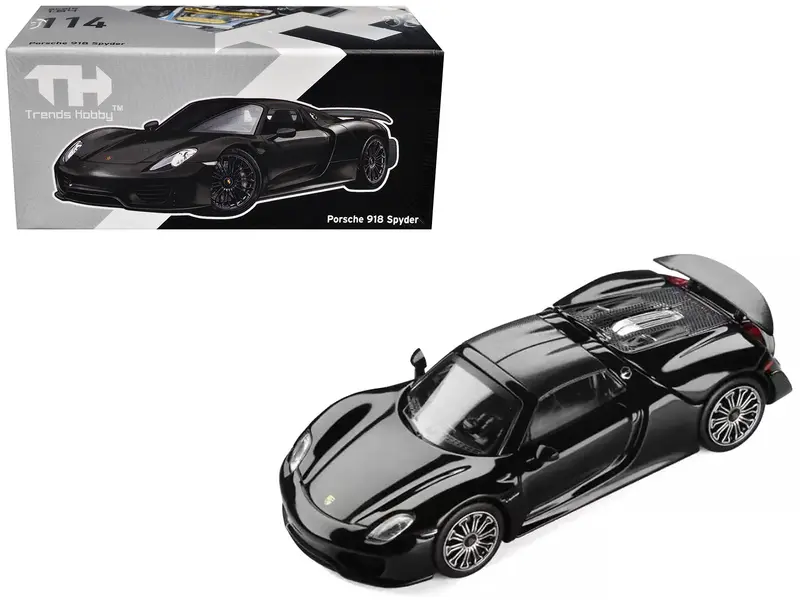 Porsche 918 Spyder Black with Carbon Top 1/64 Diecast Model Car by Trends Hobby