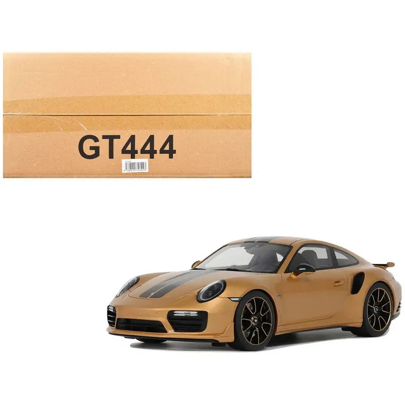 Porsche 991.2 Turbo S Orange Metallic with Black Stripes 1/18 Model Car by GT Spirit