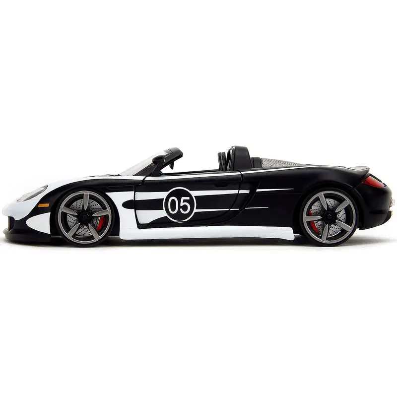 Porsche Carrera GT Convertible #05 Black with White Graphics "Hyper-Spec" Series 1/24 Diecast Model Car by Jada