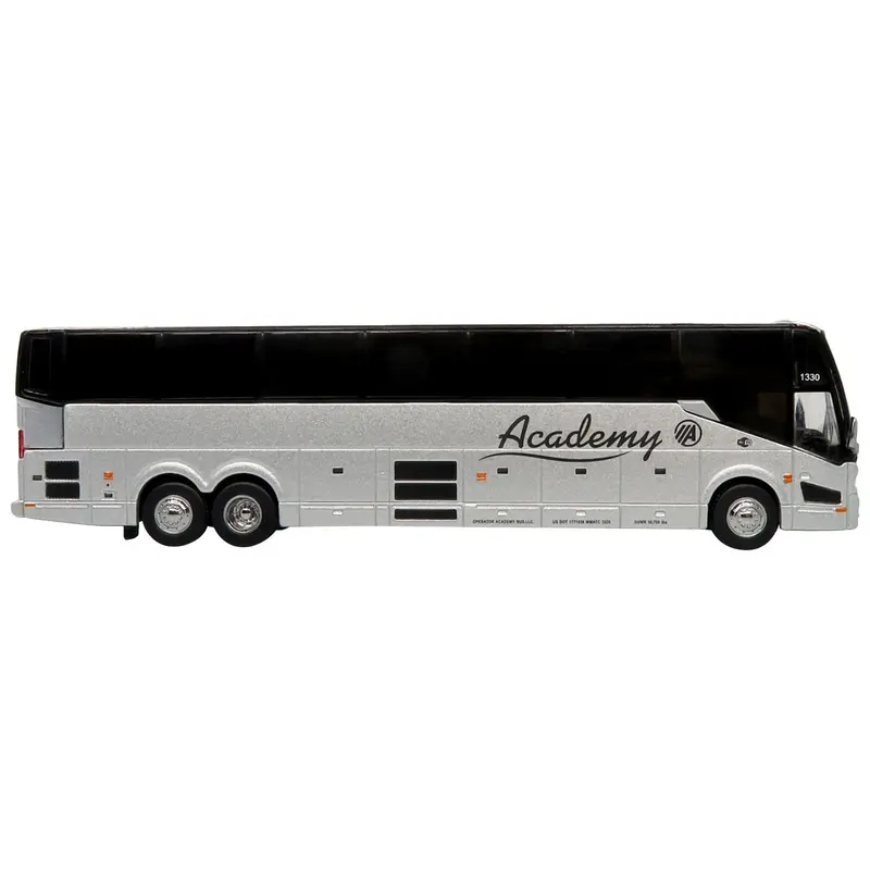 Prevost H3-45 Coach Bus "Academy Bus Lines" Silver Metallic Limited Edition 1/87 (HO) Diecast Model by Iconic Replicas