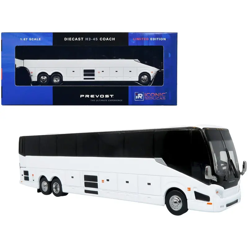 Prevost H3-45 Coach Bus Plain White Limited Edition 1/87 (HO) Diecast Model by Iconic Replicas