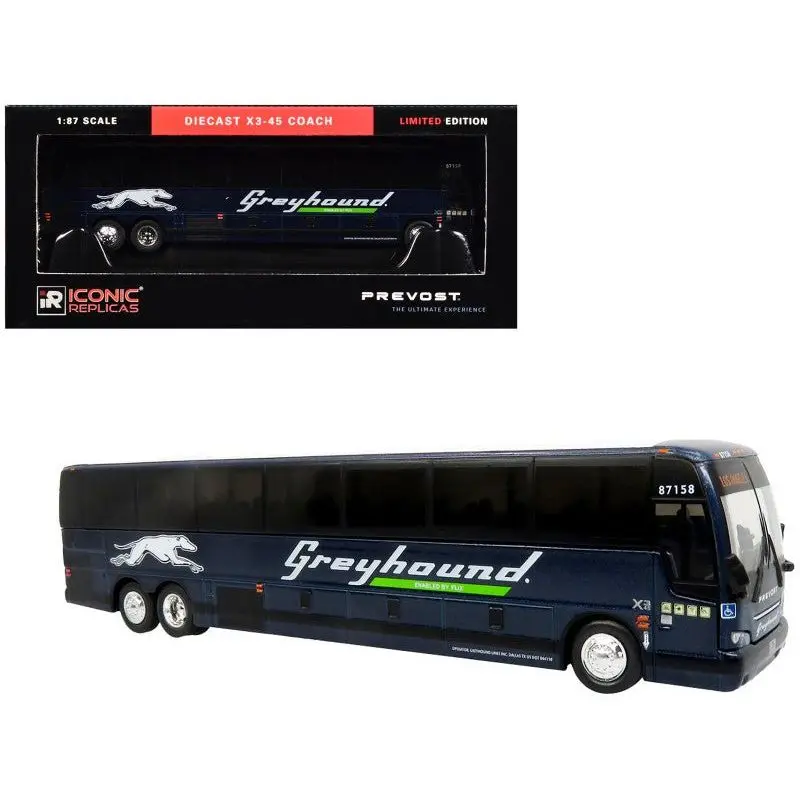 Prevost X3-45 Coach Bus "Greyhound Enabled by FlixBus" Blue Metallic Limited Edition 1/87 (HO) Diecast Model by Iconic Replicas