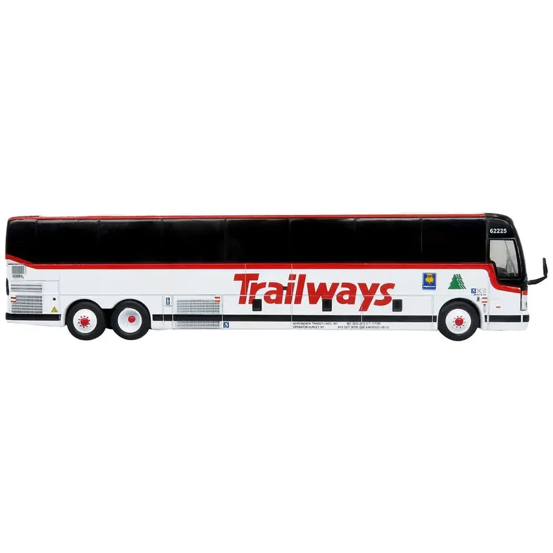 Prevost X3-45 Coach Bus "Trailways - Adirondack Transit Lines" White with Red Stripes Limited Edition 1/87 (HO) Diecast Model by Iconic Replicas