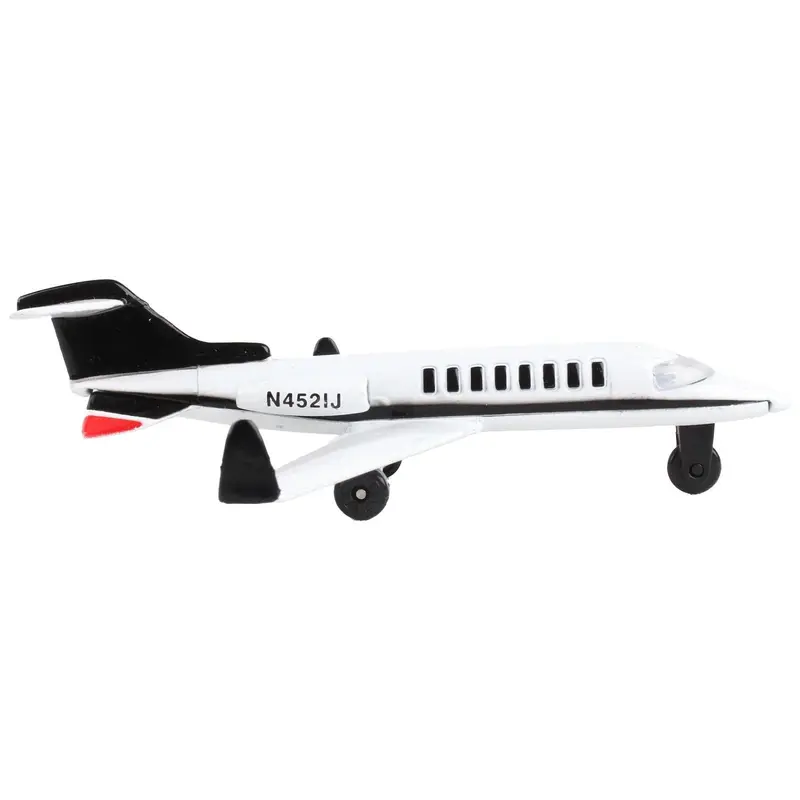 Private Jet Commercial Aircraft White with Black Tail "N452IJ" with Runway Section Diecast Model Airplane by Runway24