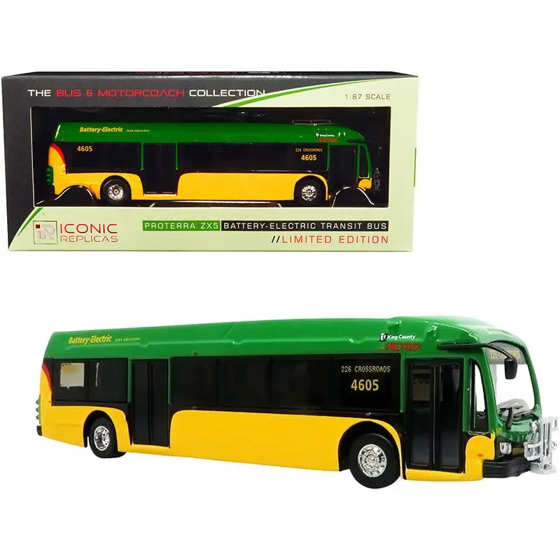 Proterra ZX5 Battery-Electric Transit Bus #226 "Crossroads" Seattle King County (Washington) Green and Yellow "The Bus & Motorcoach Collection" 1/87 (HO) Diecast Model by Iconic Replicas