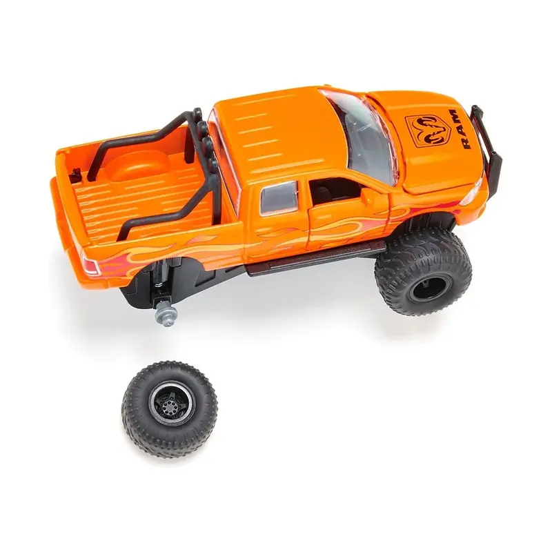Ram 1500 Pickup Truck Lifted with Balloon Tires Orange with Flames 1/50 Diecast Model by Siku