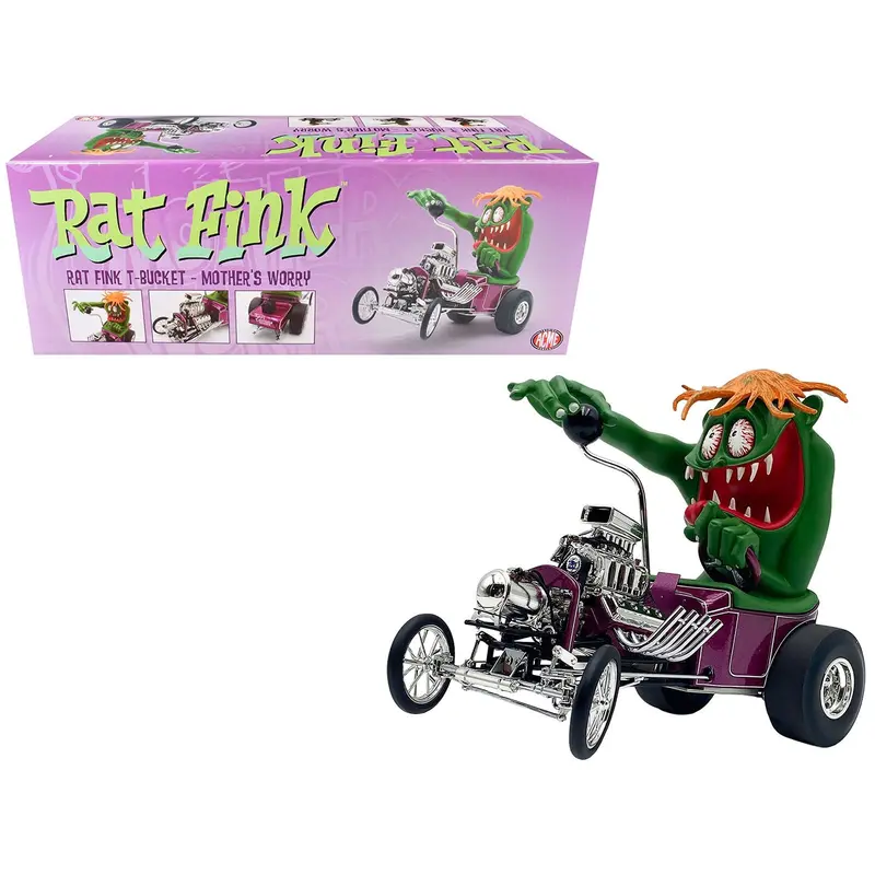 Rat Fink T-Bucket "Mother's Worry" Purple Metallic with Figure Limited Edition to 516 pieces Worldwide 1/18 Diecast Model Car by ACME