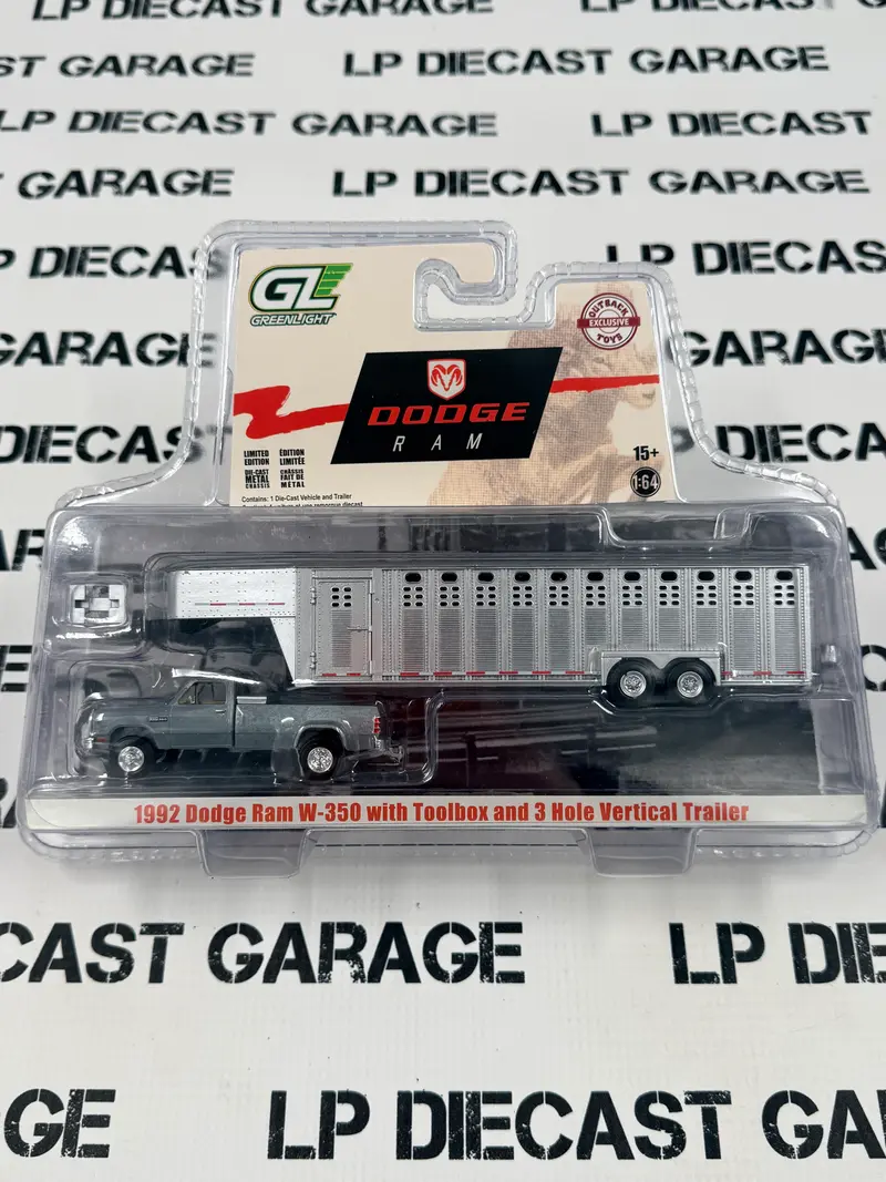 RAW CHASE GREENLIGHT 1993 Dodge Ram W350 White w/ Livestock Trailer 1