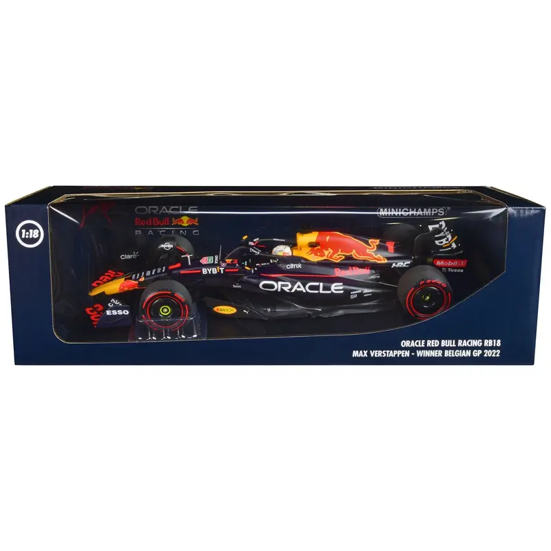 Red Bull Racing RB18 #1 Max Verstappen "Oracle" Winner F1 Formula One "Belgian GP" (2022) with Driver Limited Edition to 420 pieces Worldwide 1/18 Diecast Model Car by Minichamps