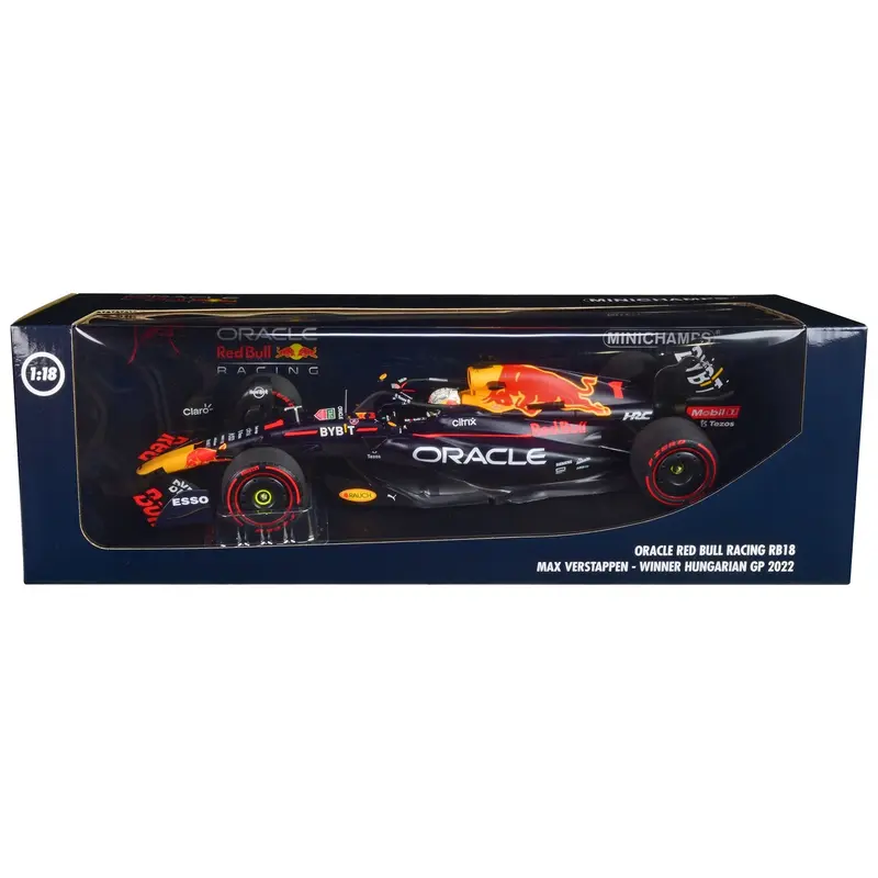 Red Bull Racing RB18 #1 Max Verstappen "Oracle" Winner F1 Formula One "Hungarian GP" (2022) with Driver Limited Edition to 360 pieces Worldwide 1/18 Diecast Model Car by Minichamps