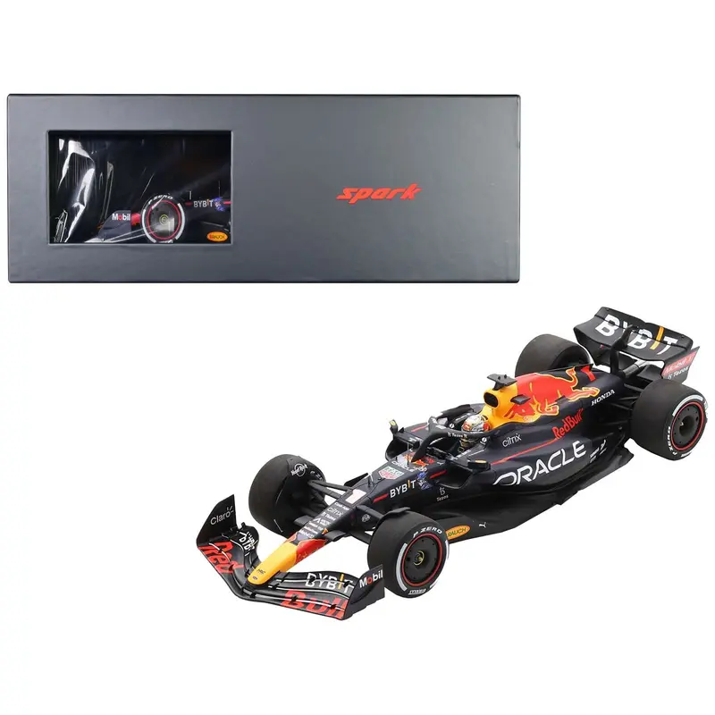 Red Bull Racing RB18 #1 Max Verstappen "Oracle" Winner Formula One F1 Abu Dhabi GP (2022) with Acrylic Display Case 1/18 Model Car by Spark