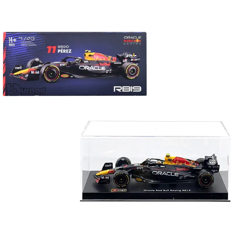 Red Bull Racing RB19 #11 Sergio Perez "Oracle" Formula One F1 World Championship (2023) with Driver Figure and Display Case "Race" Series 1/43 Diecast Model Car by Bburago