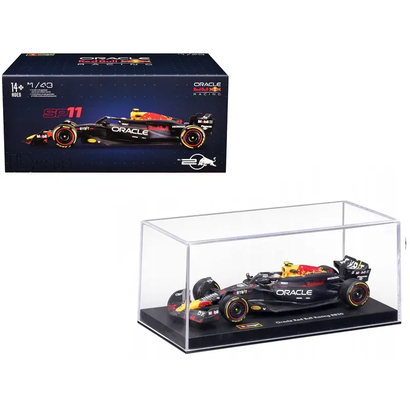Red Bull Racing RB20 #11 Sergio Perez "Oracle" Formula One F1 World Championship (2024) with Driver Figure and Display Case "Race" Series 1/43 Diecast Model Car by Bburago