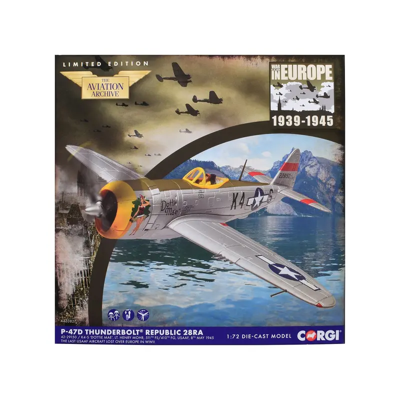 Republic P-47D Thunderbolt 28RA Fighter Aircraft "Dottie Mae 511th Fighter Squadron 405th Fighter Group" (1945) United States Army Air Forces "The Aviation Archive" Series 1/72 Diecast Model by Corgi