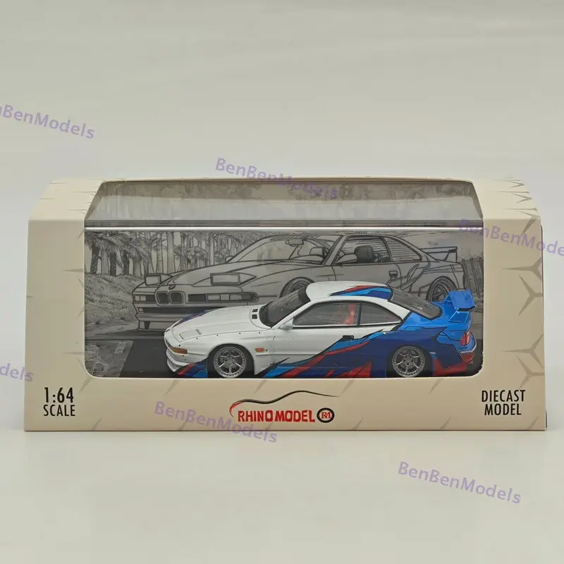 Rhino Model RM 1/64 850CSi E31 White Blue Widebody Sports Model Diecast Model Car Limited Collection