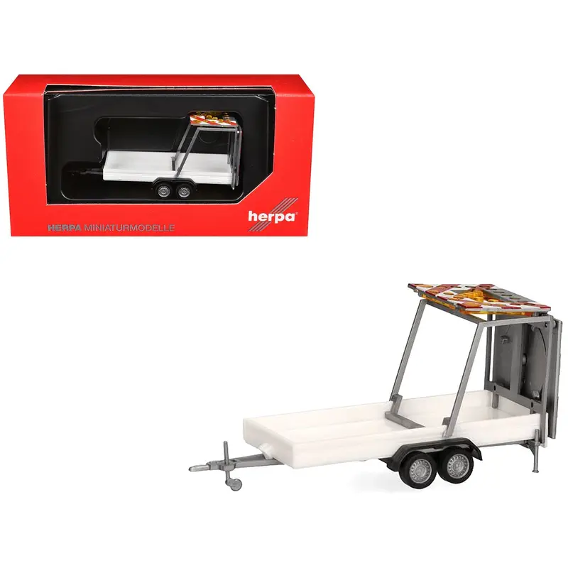 Road Maintenance Trailer White with Striped Top 1/87 (HO) Plastic Model by Promotex