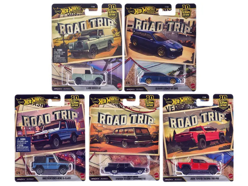 "Road Trip" 5 piece Set "Car Culture 10th Anniversary" Series V Diecast Model Cars by Hot Wheels