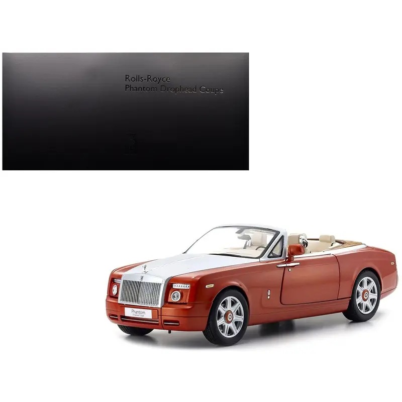 Rolls Royce Phantom Drophead Coupe Orange Metallic with Silver Hood 1/18 Diecast Model Car by Kyosho