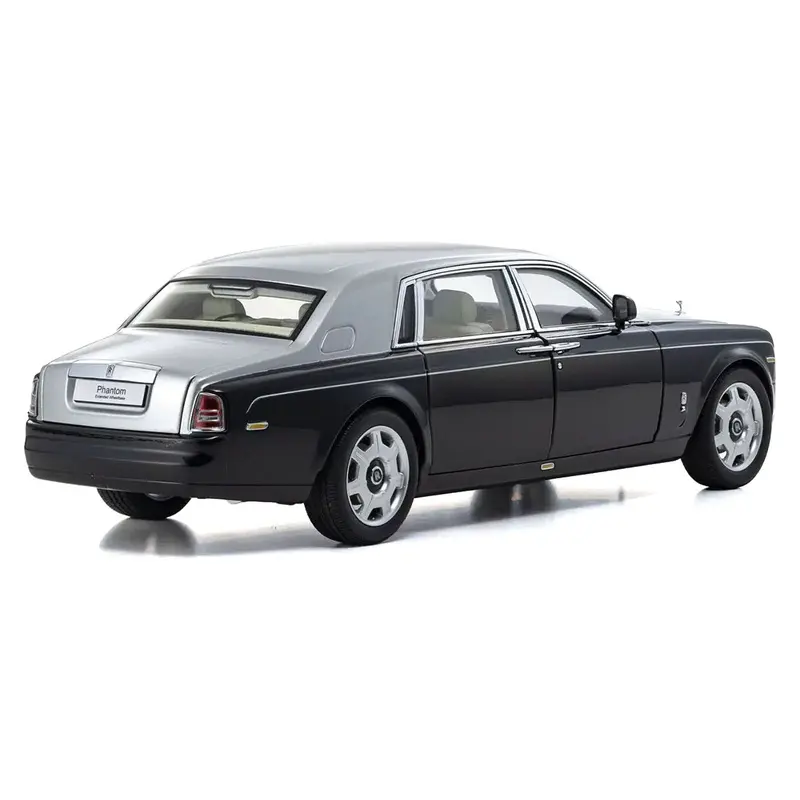Rolls Royce Phantom EWB (Extended Wheelbase) Black and Silver Metallic 1/18 Diecast Model Car by Kyosho