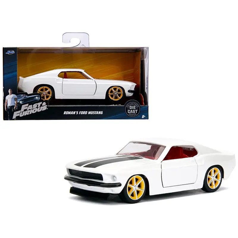 Roman's Ford Mustang White with Black Stripes and Red Interior "Fast & Furious" Movie 1/32 Diecast Model Car by Jada