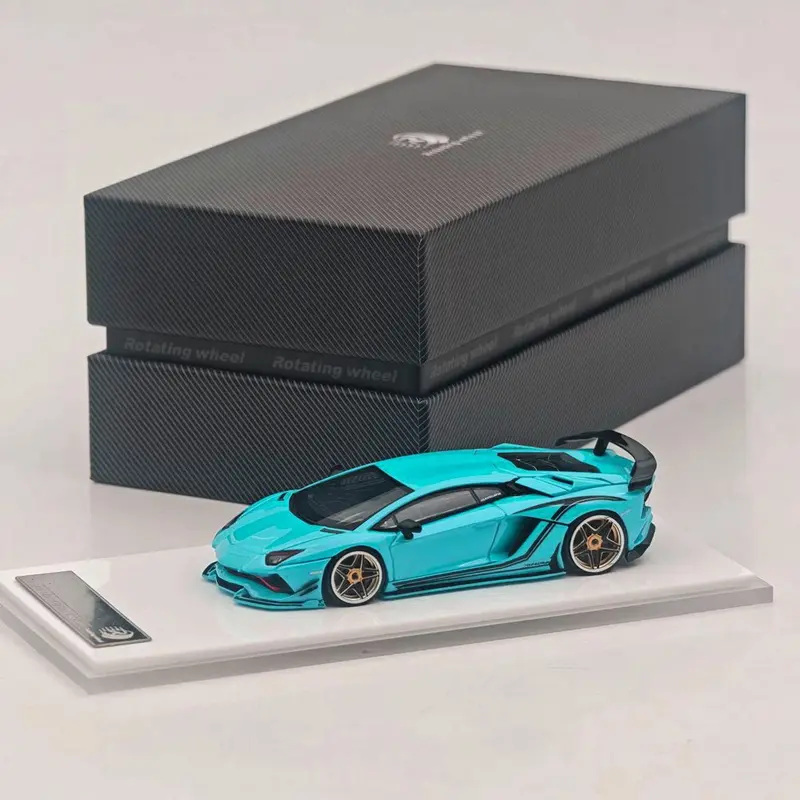 Rotating Wheel 1/64 Aventador S Rowen Blue Alloy Model Car Collection Diecast