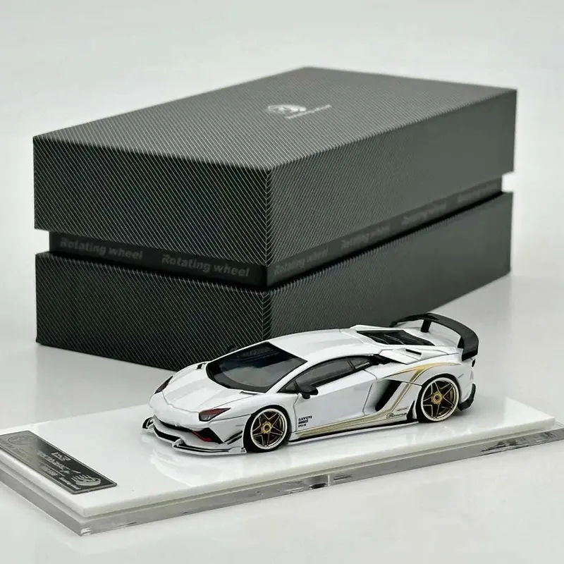Rotating Wheel 1/64 Aventador S Rowen Supercar White Diecast Alloy Collectible Model Car