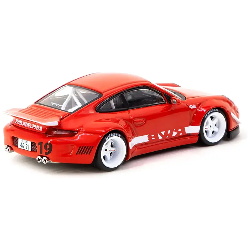 RWB 997 Red with White Stripes and Wheels "Philadelphia" "Hobby64" Series 1/64 Diecast Model Car by Tarmac Works