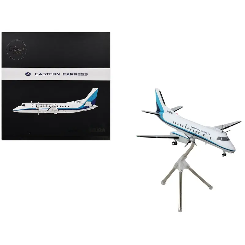 Saab 340A Commercial Aircraft "Eastern Express/Bar Harbor" (N407BH) White with Blue Stripes "Gemini 200" Series 1/200 Diecast Model Airplane by GeminiJets