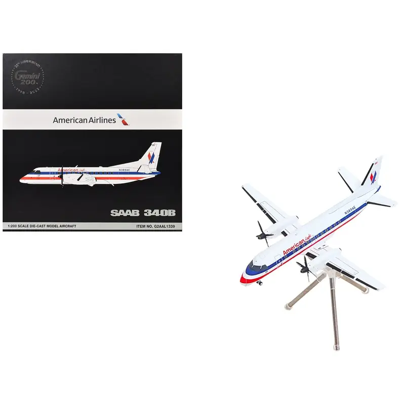Saab 340B Commercial Aircraft "American Eagle" (N389AE) White with Red and Blue Stripes "Gemini 200" Series 1/200 Diecast Model Airplane by GeminiJets