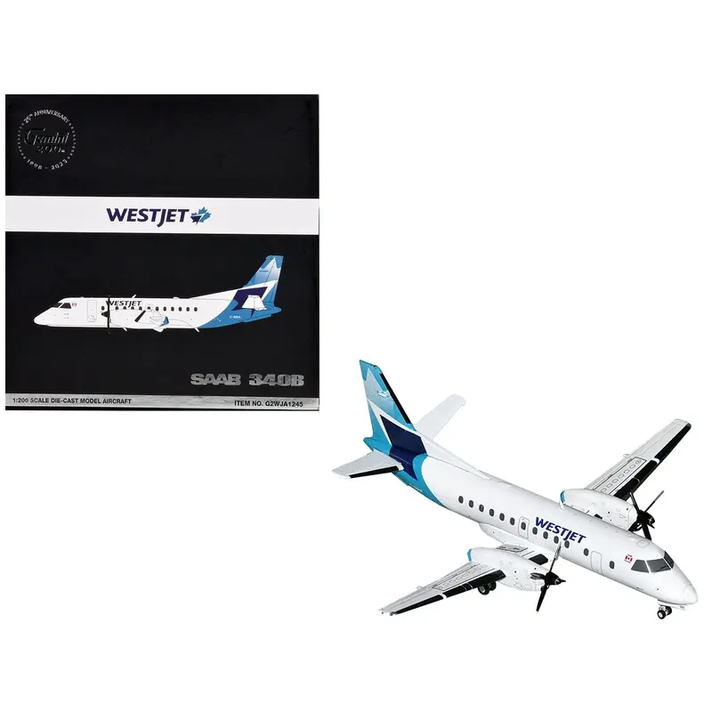 Saab 340B Commercial Aircraft "WestJet" (C-GOIA) White with Blue Stripes and Tail "Gemini 200" Series 1/200 Diecast Model Airplane by GeminiJets