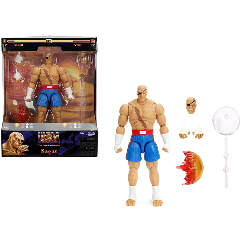 Sagat 7.5" Moveable Figure with Accessories and Alternate Head and Hands "Ultra Street Fighter II