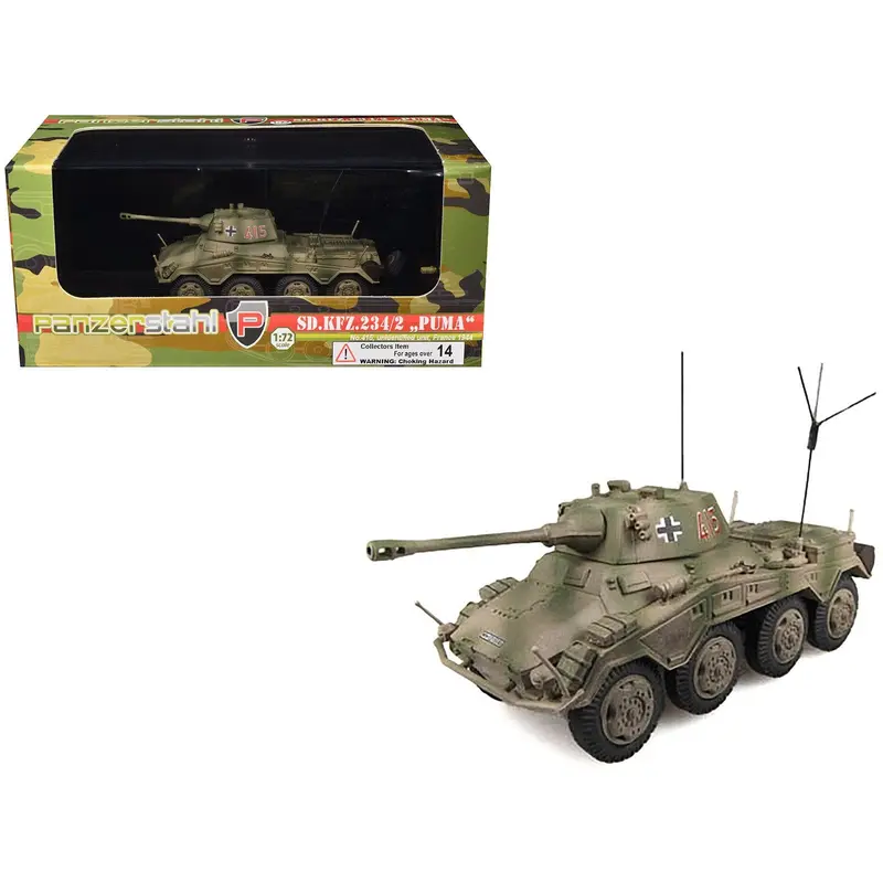 Sd.Kfz. 234/2 "Puma" Armored Vehicle "#415 Unidentified Unit France" (1944) German Army 1/72 Diecast Model by Panzerstahl