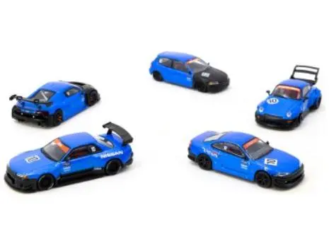 Set 5 Model Cars + Trading Cards Combo Set (Tarmac Works 10th Anniversary) Blue/Black 1