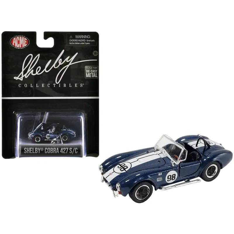 Shelby Cobra 427 S/C #98 Blue Metallic with White Stripes "Shelby Collectibles" Series 1/64 Diecast Model Car by ACME