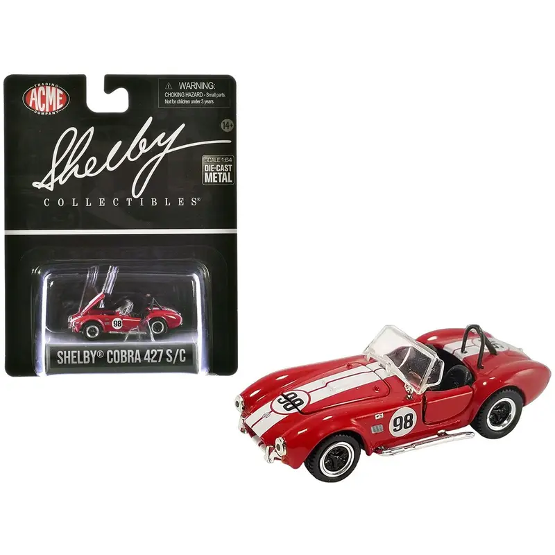 Shelby Cobra 427 S/C #98 Red with White Stripes "Shelby Collectibles" Series 1/64 Diecast Model Car by ACME