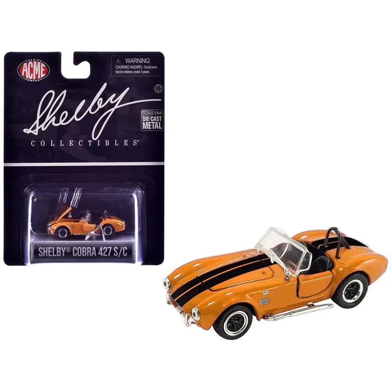 Shelby Cobra 427 S/C Orange with Black Stripes "Shelby Collectibles" Series 1/64 Diecast Model Car by ACME