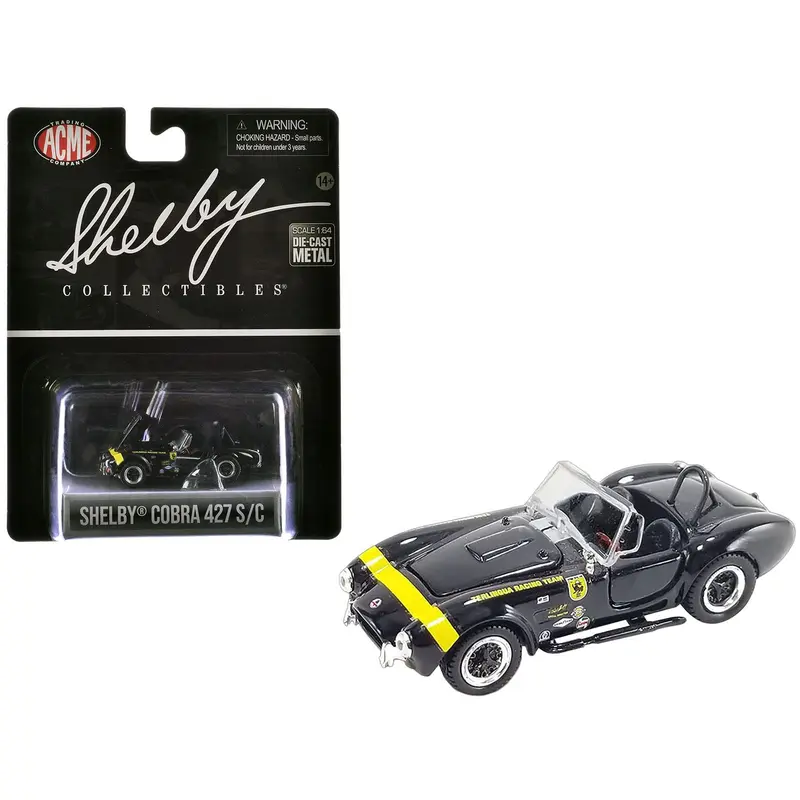 Shelby Cobra 427 S/C "Terlingua Racing Team" Black with Yellow Stripe "Shelby Collectibles" Series 1/64 Diecast Model Car by ACME