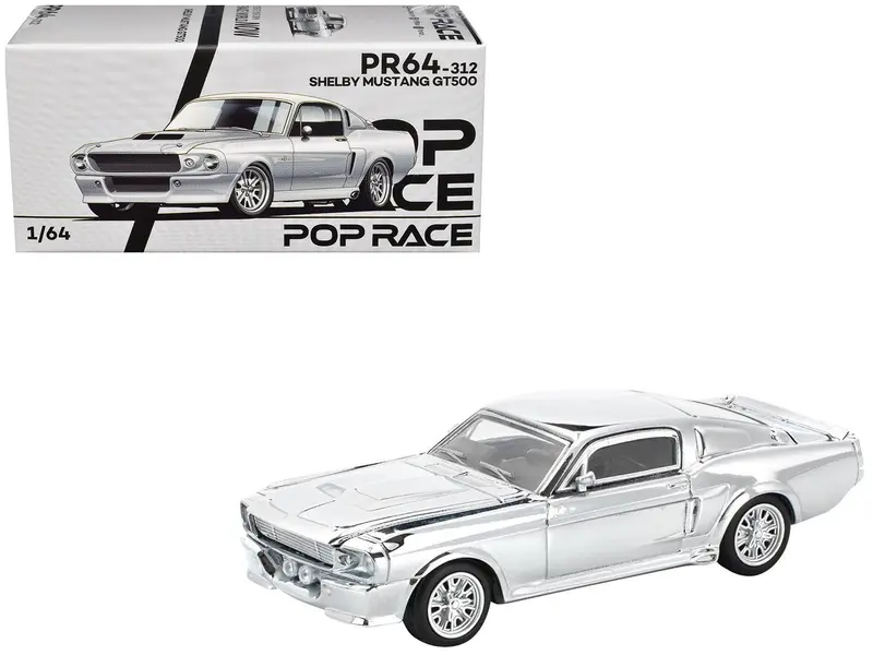 Shelby Mustang GT500 Silver Chrome 1/64 Diecast Model Car by Pop Race