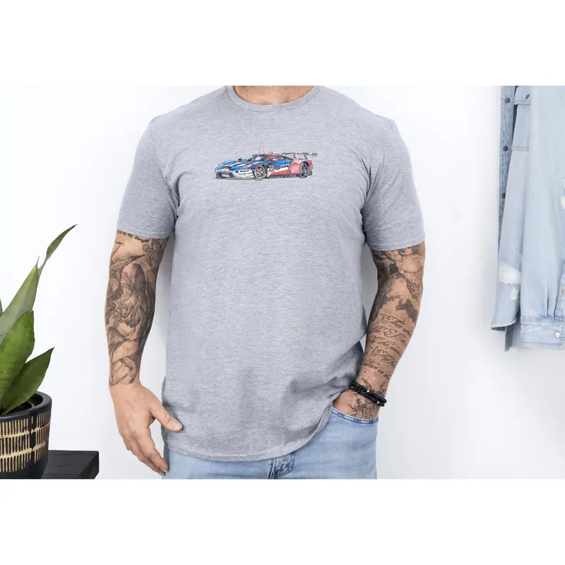 Sketch art T-Shirt - 24H of Le Mans (2019) Ford GT #68 Sebastien Bourdais - Joey Hand - Dirk Muller - Unisex