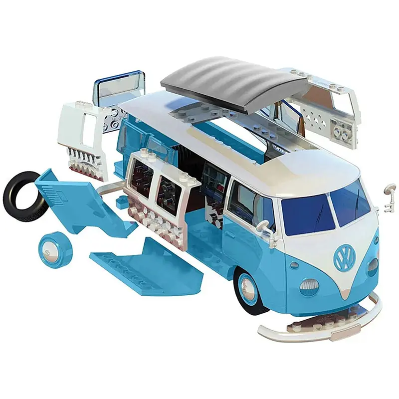 Skill 1 Model Kit Volkswagen Camper Van Blue Snap Together Model by Airfix Quickbuild