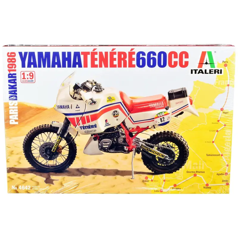 Skill 5 Model Kit Yamaha Tenere 660 CC Motorcycle "Paris-Dakar" (1986) 1/9 Scale Model by Italeri