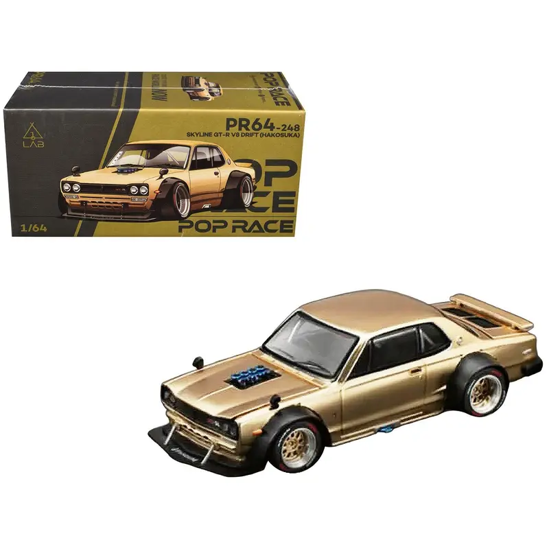 Skyline GT-R V8 Drift "Hakosuka" RHD (Right Hand Drive) Gold Metallic 1/64 Diecast Model Car by Pop Race