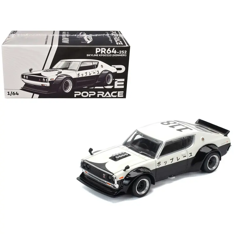 Skyline KPGC110 "Kenmeri" RHD (Right Hand Drive) "Japan National Police Agency Livery" Black and White 1/64 Diecast Model Car by Pop Race