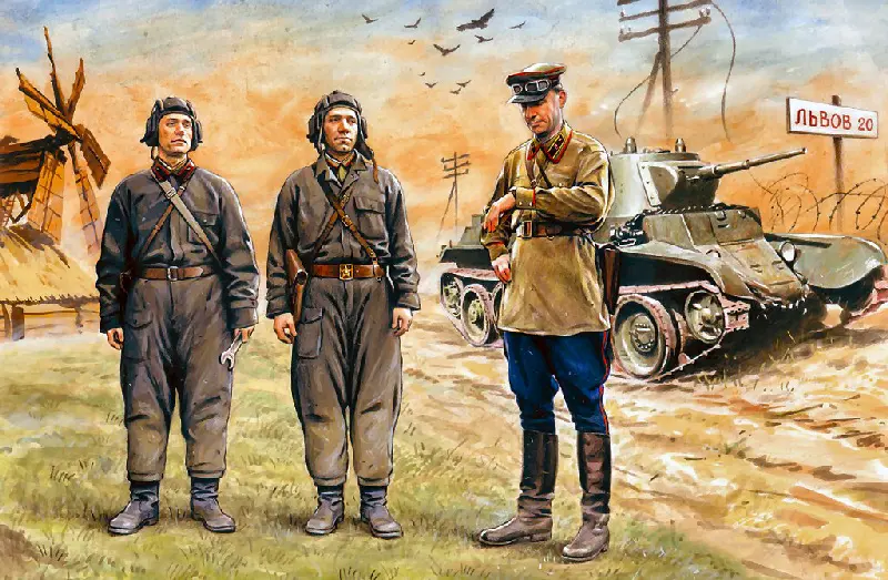 SOVIET TANK CREW 1939-1942 3 FIGURES 1 OFFICER + 2 TANKMEN 1