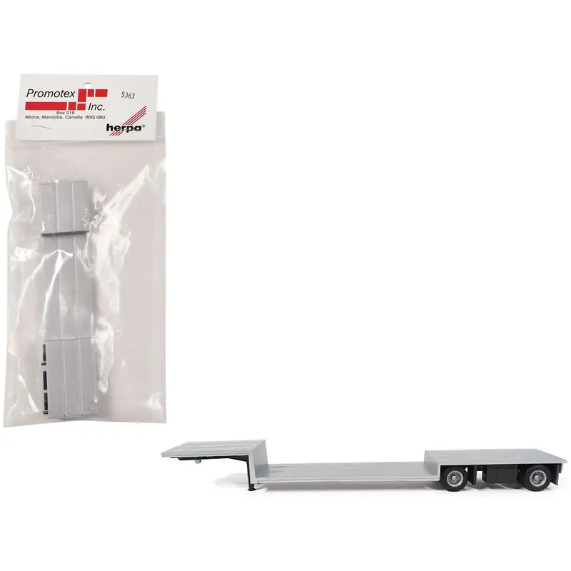 Spread Axle Double-Drop Flatbed Trailer Silver Top 1/87 (HO) Plastic Model by Promotex