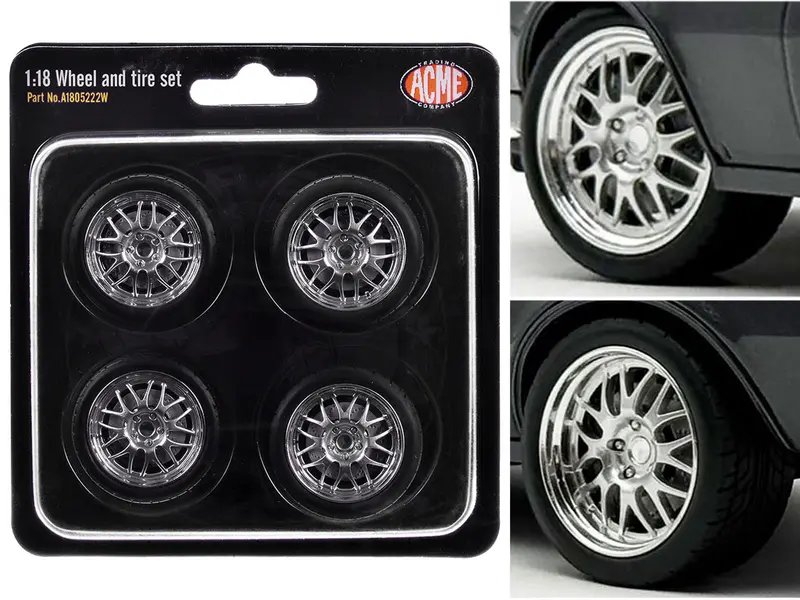 Street Fighter 18" Wheel and Tire Set of 4 pieces from "1968 Pontiac Firebird Street Fighter" for 1/18 Scale Models by ACME