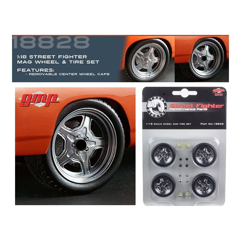 Street Fighter Mag Wheel and Tire Set of 4 pieces from "1970 Plymouth RoadRunner "The Hammer" "Fast & Furious" Movie 1/18 by GMP