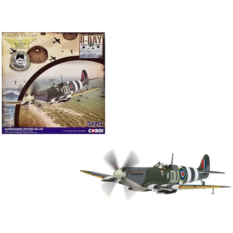 Supermarine Spitfire MkIXe Fighter Aircraft "ML407 Sq Ldr John 'Johnnie' Houlton No.485 Sqn Chailey" (1944) British Royal Air Force "The Aviation Archive" Series 1/72 Diecast Model by Corgi