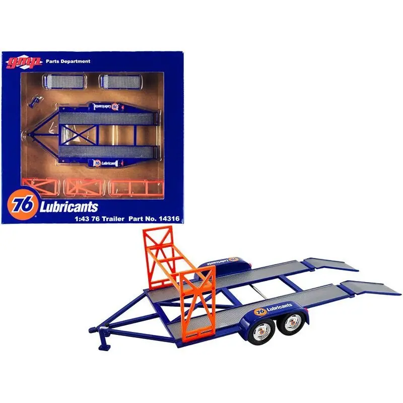 Tandem Car Trailer with Tire Rack Blue "Union 76" for 1/43 Scale Model Cars by GMP