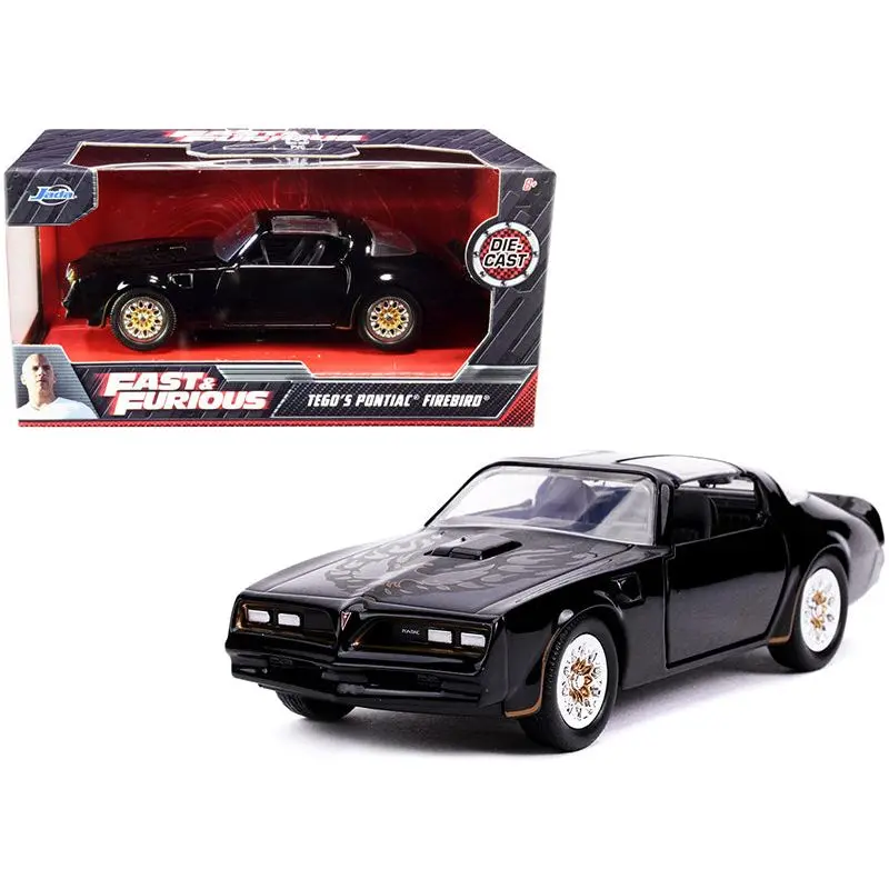 Tego's Pontiac Firebird Black with Gold Stripes and Hood Bird "Fast & Furious" Series 1/32 Diecast Model Car by Jada
